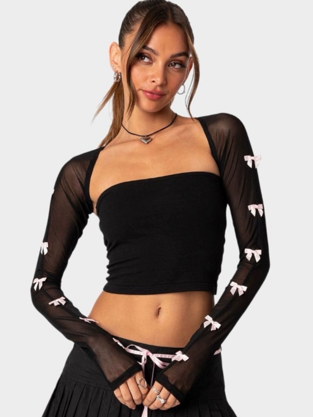 Edikted Bow Babe Mesh Shrug & Tube Top Set XS NWT